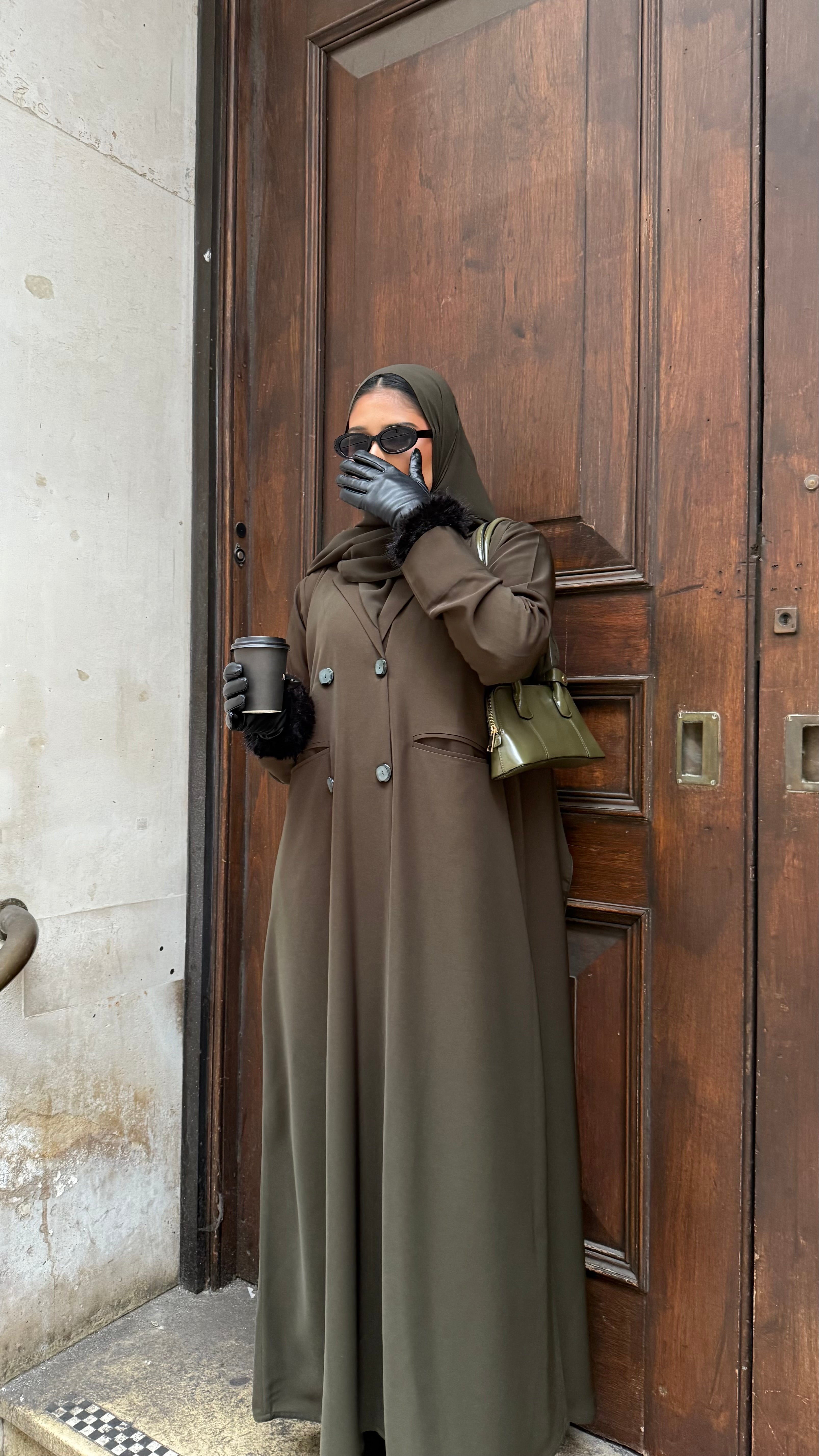 Deep khaki olive blazer abaya with matching hijab