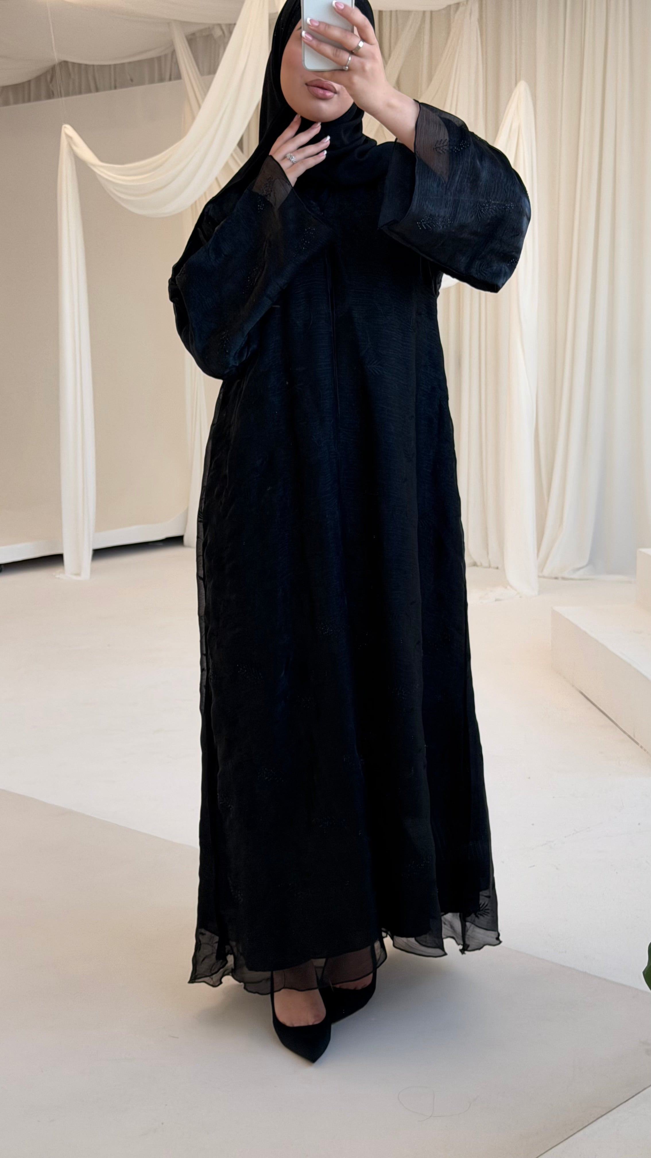 Black Embroidered Eid Abaya + matching hijab