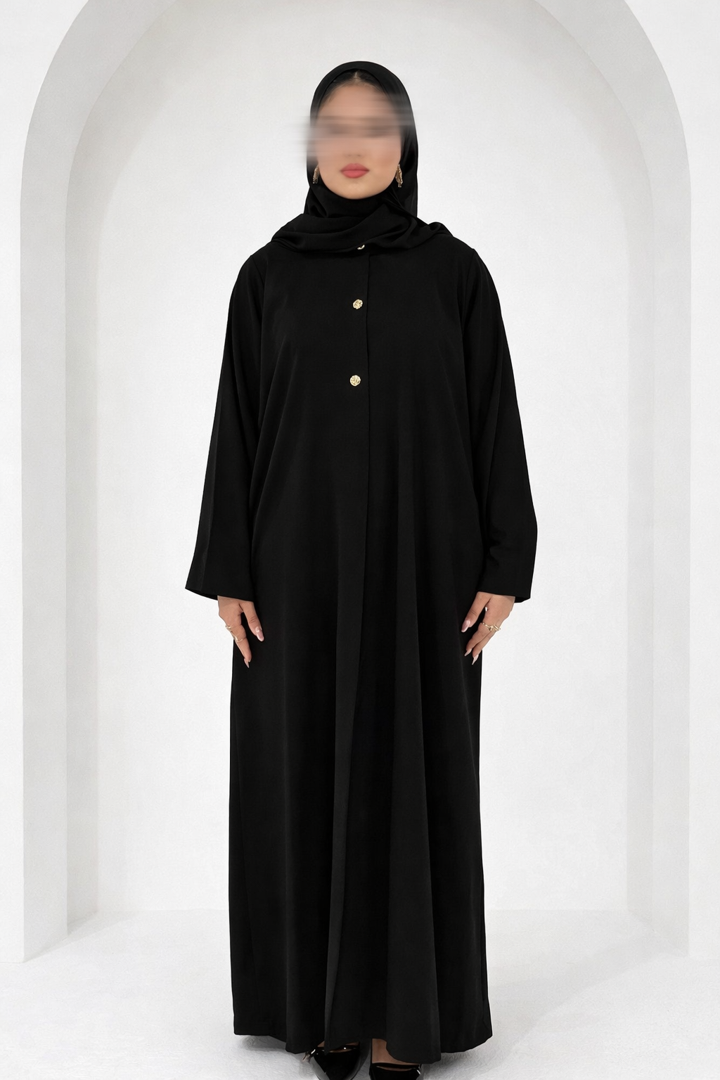 Noir Mirage Abaya Ensemble – Luxe Flow with Matching Hijab