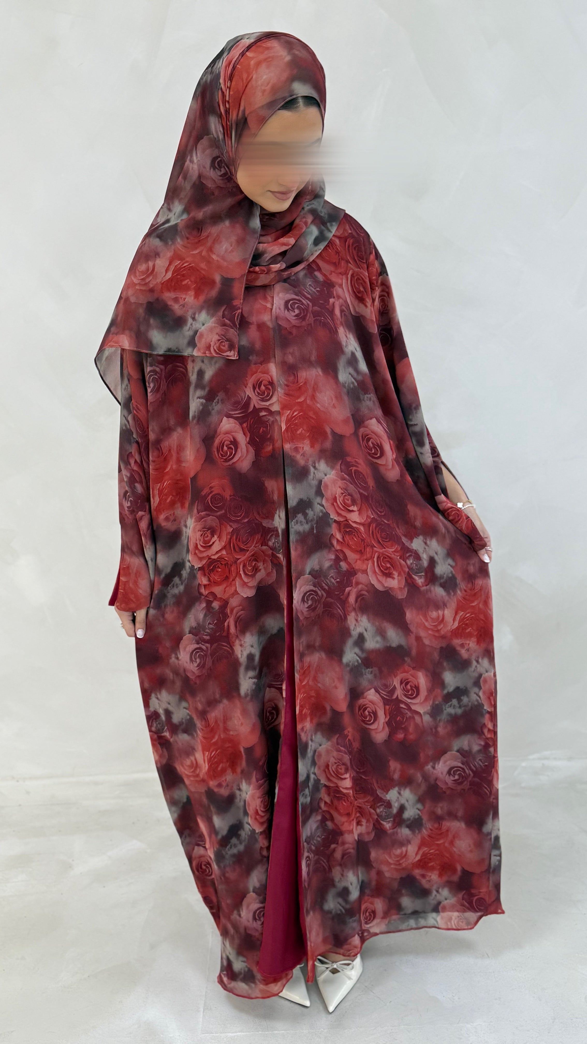 PRE-ORDER- La Grâce Rouge Silk Double-Lined Abaya & Hijab-4-6 DAYS DISPATCH