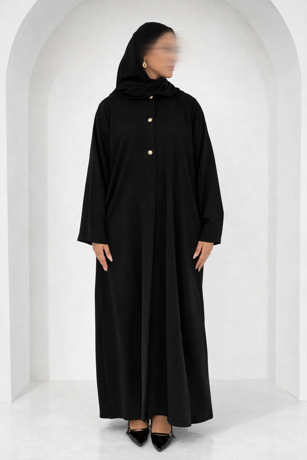 Noir Mirage Abaya Ensemble – Luxe Flow with Matching Hijab