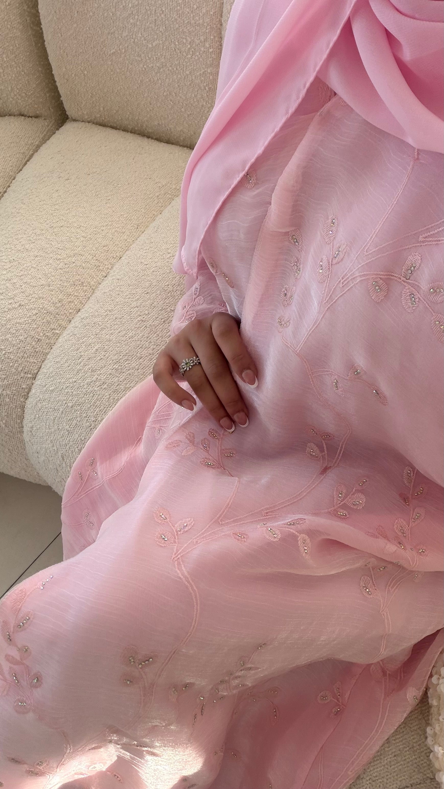 Blush Embroidered Eid Abaya + matching hijab
