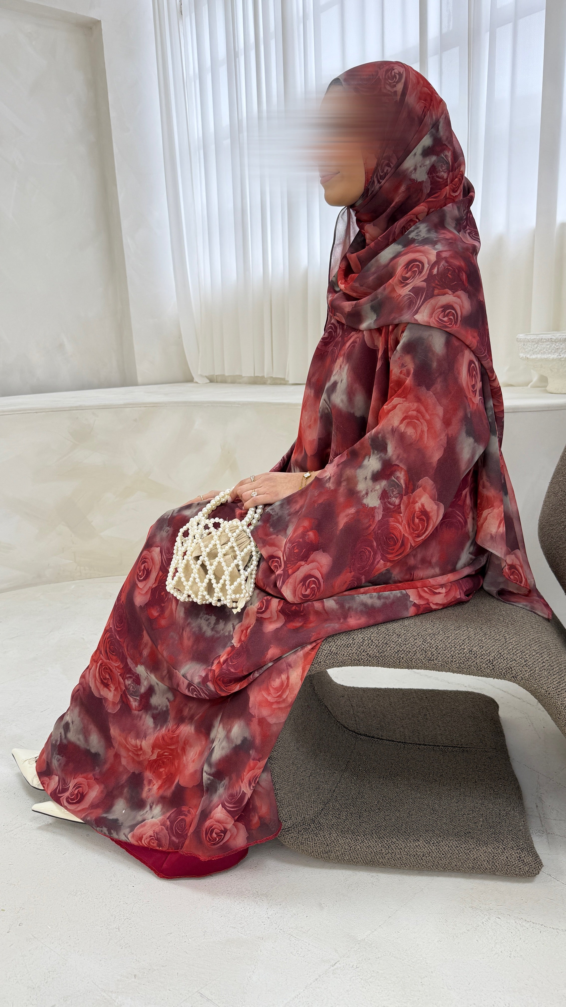La Grâce Rouge Silk Double-Lined Abaya & Hijab-4-6 DAYS DISPATCH