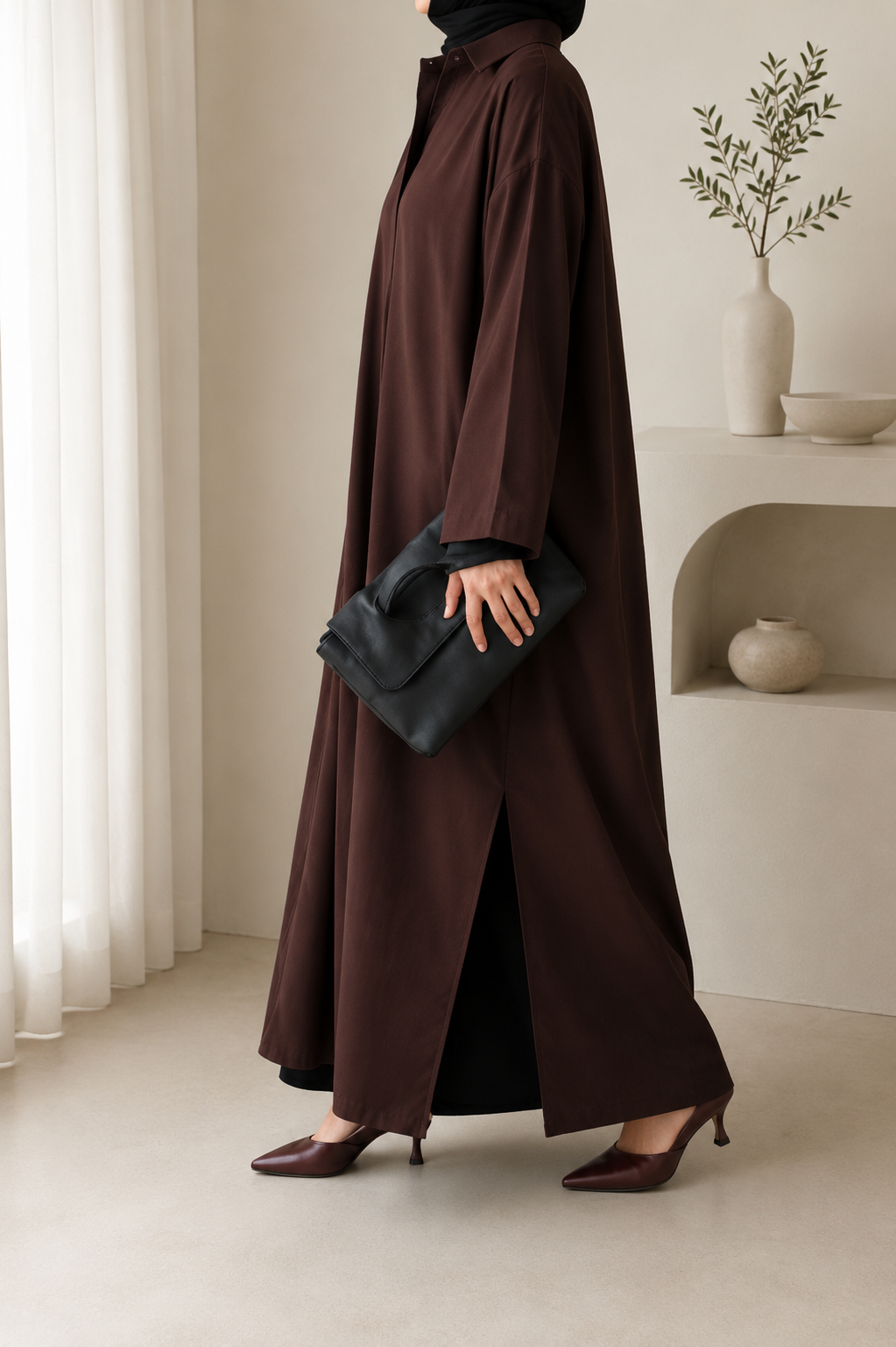 Chocolate Brown Essential Shirt Abaya