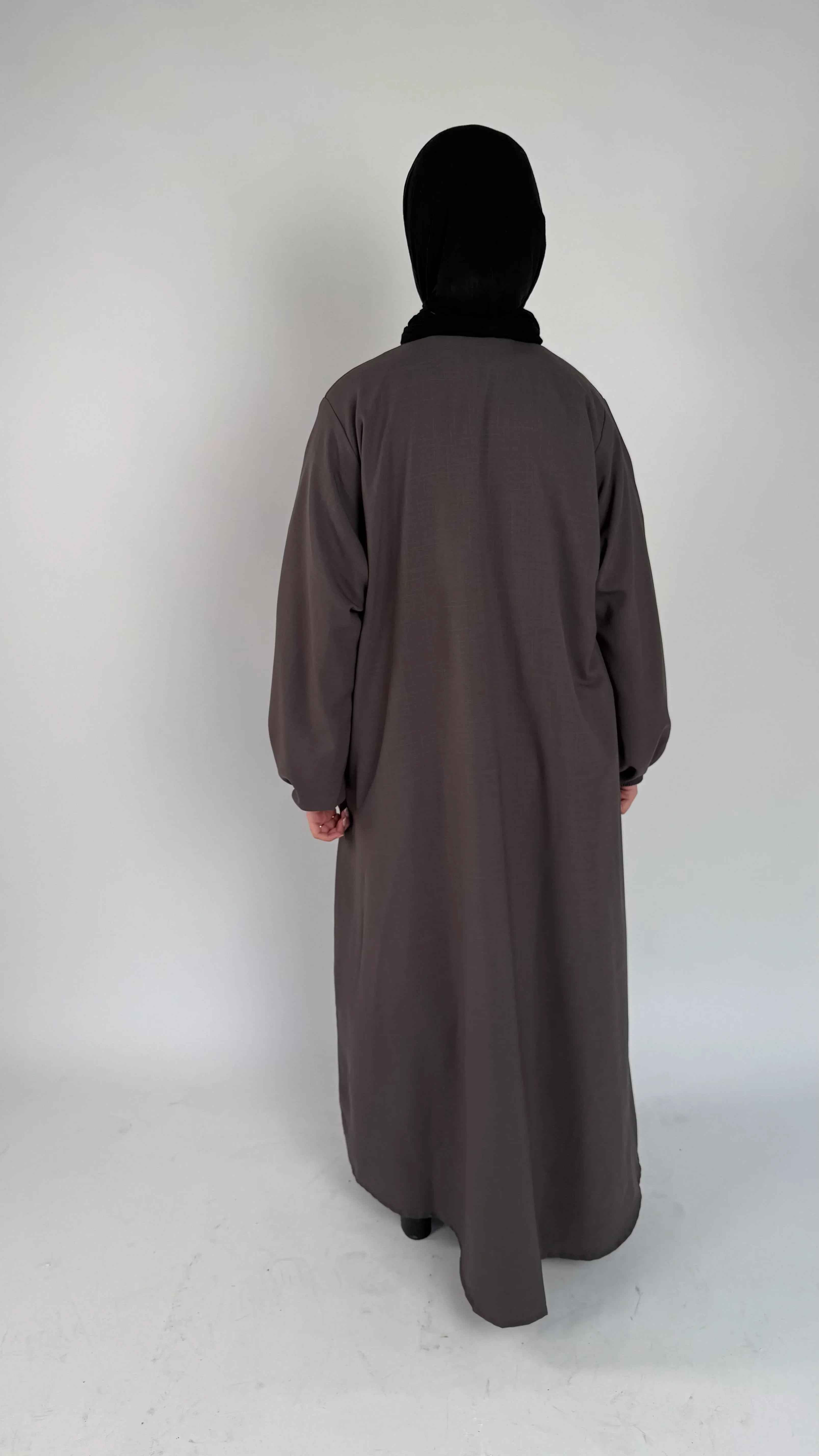 Luxury Brown Abaya with Asymmetrical Buttons – Limited Edition Premium Fabric