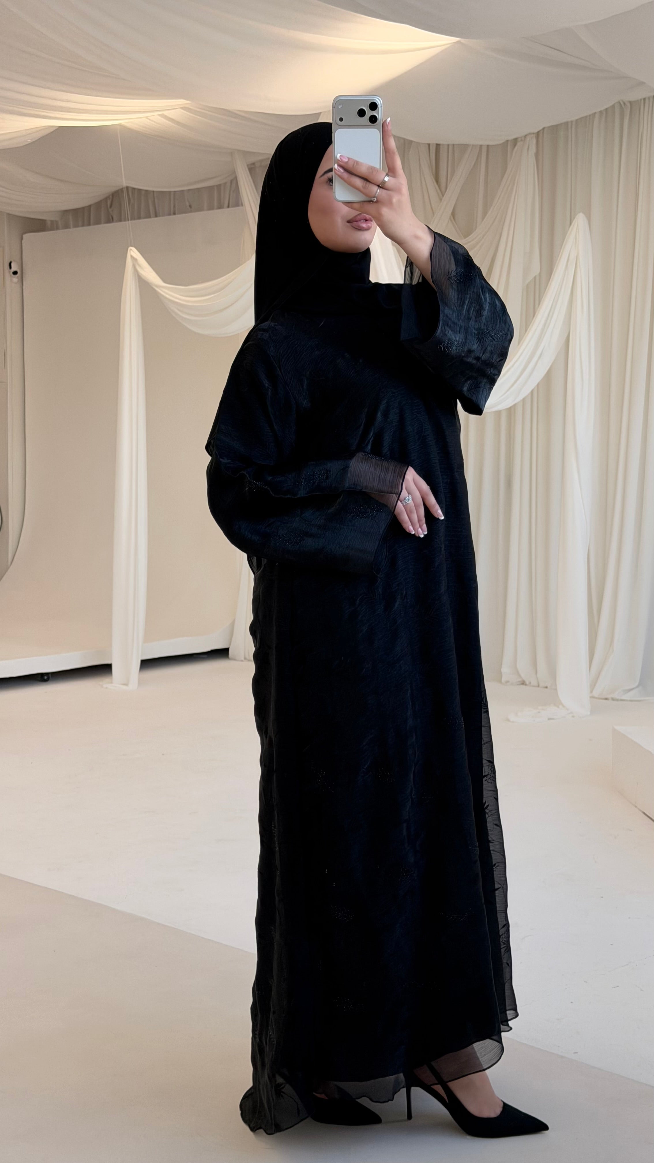Black Embroidered Eid Abaya + matching hijab