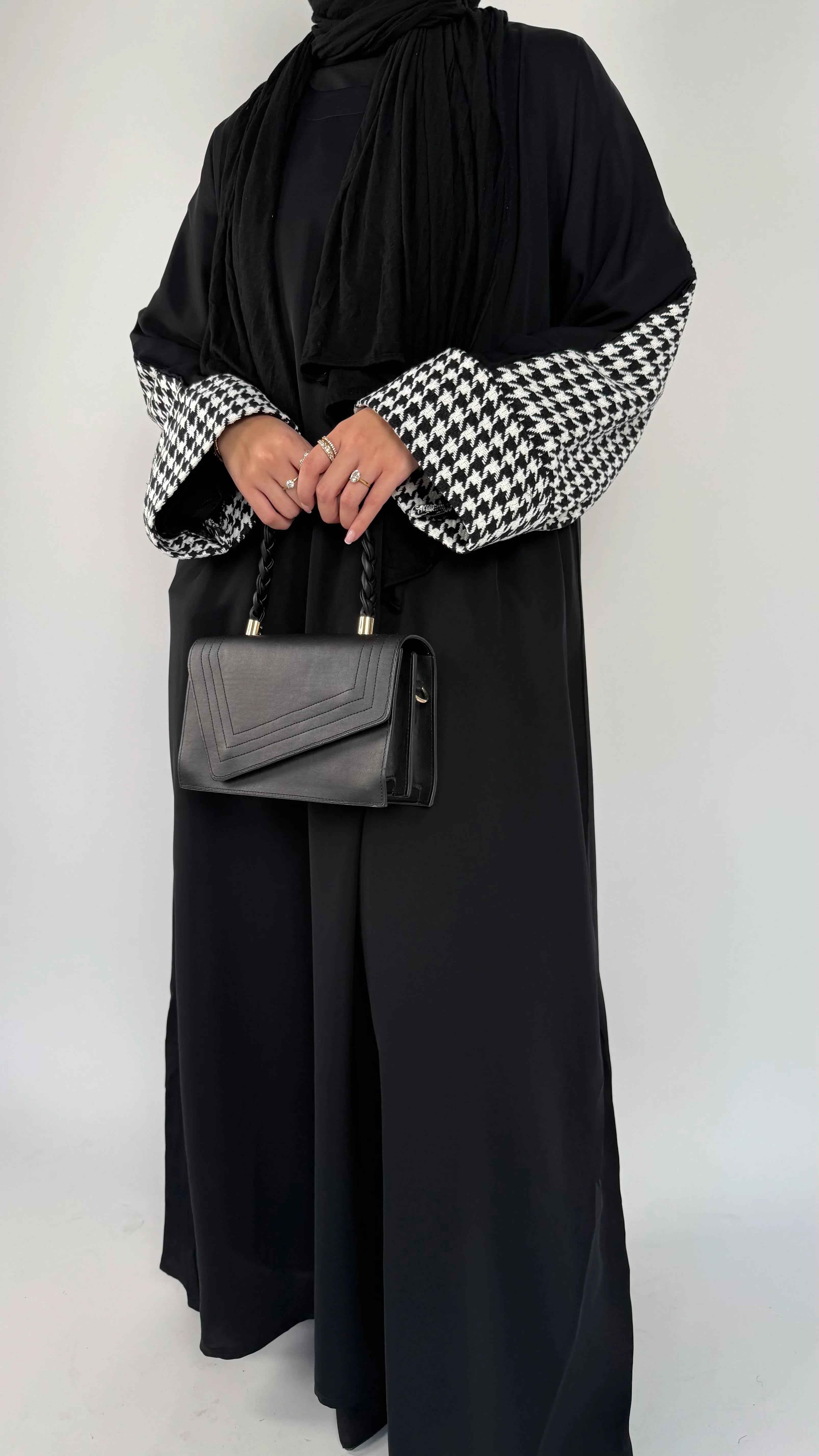 Luxury Houndstooth Abaya – Limited Edition Premium Fabric | Elegant Modest Wear