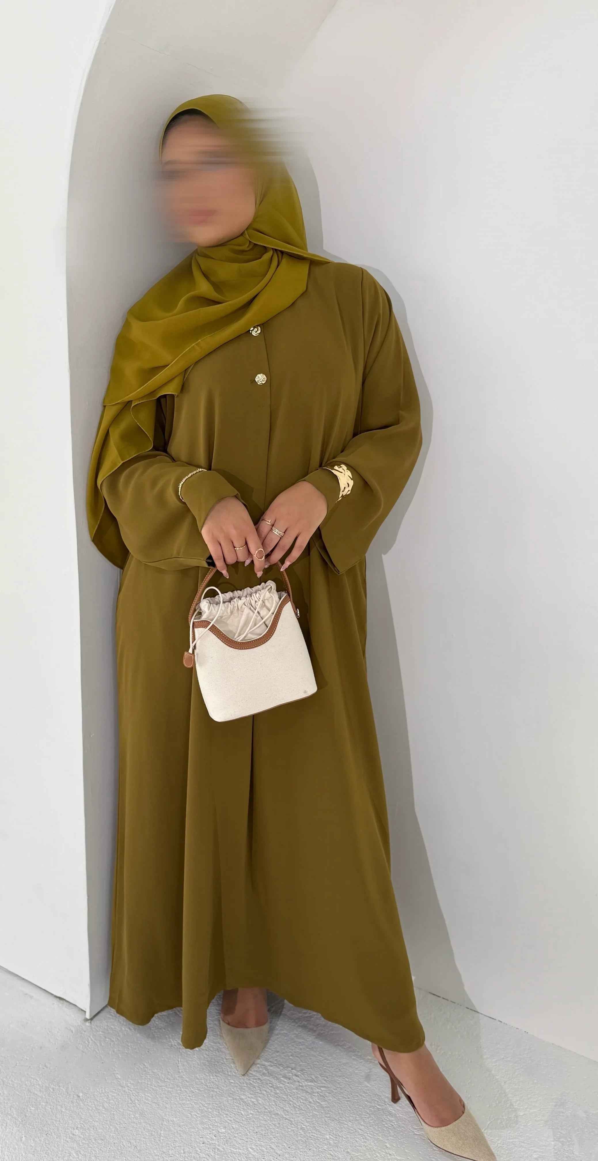 Olive Mirage Abaya Ensemble – Luxe Flow with Matching Hijab