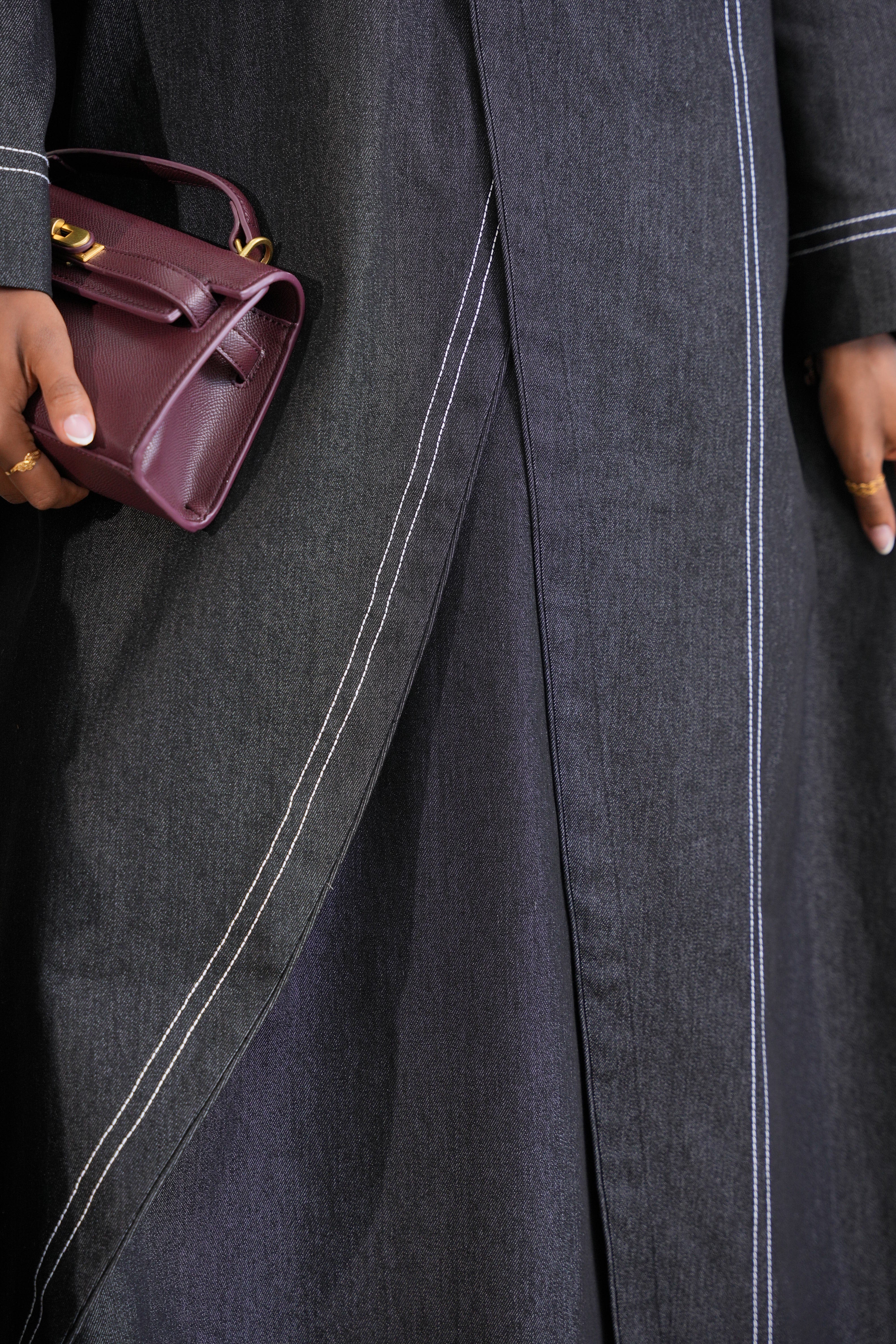 Black Contrast Denim Abaya