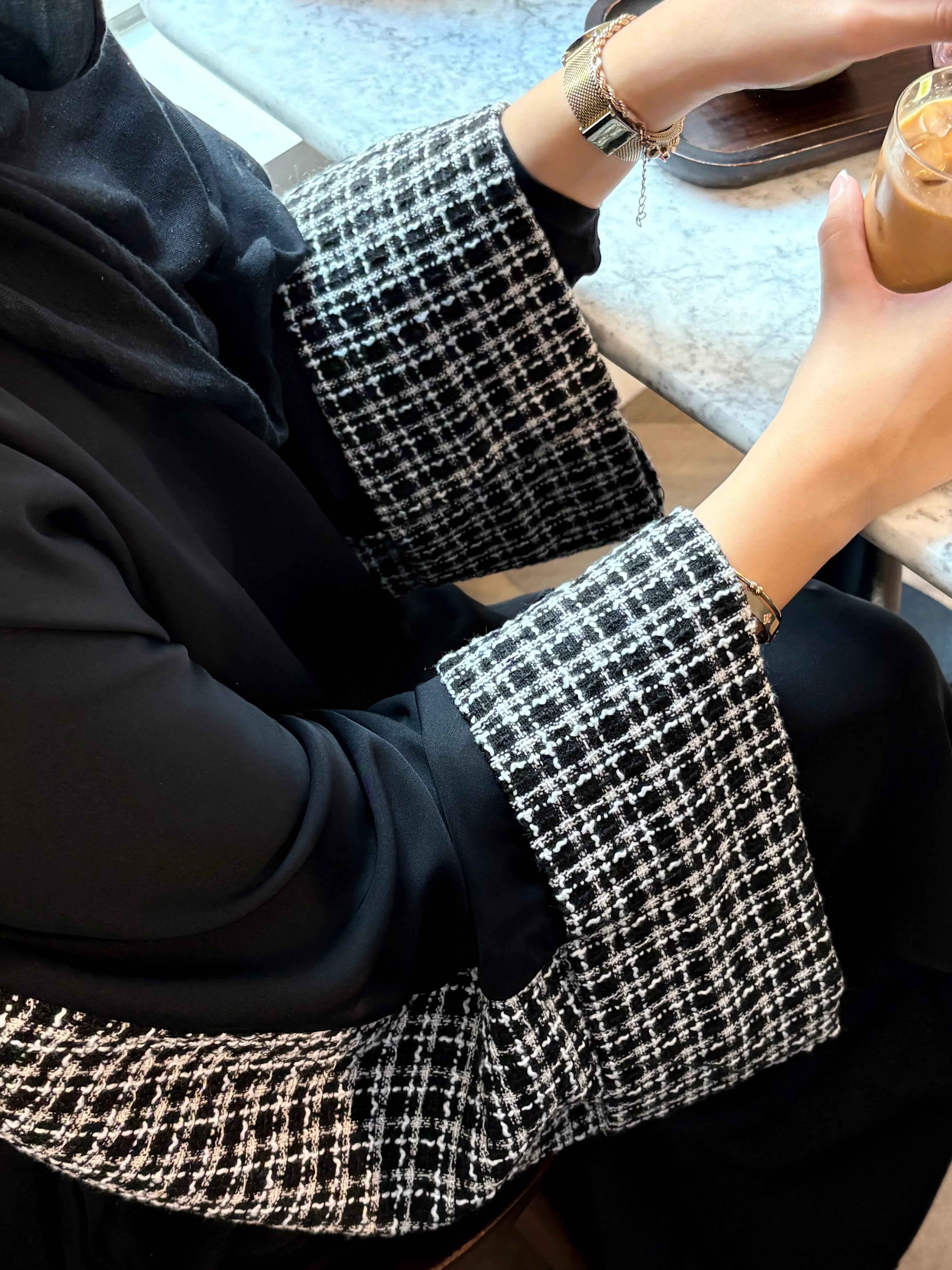 Checkered Black Abaya –Exclusive Collection / Premium Fabric / Limited Edition.