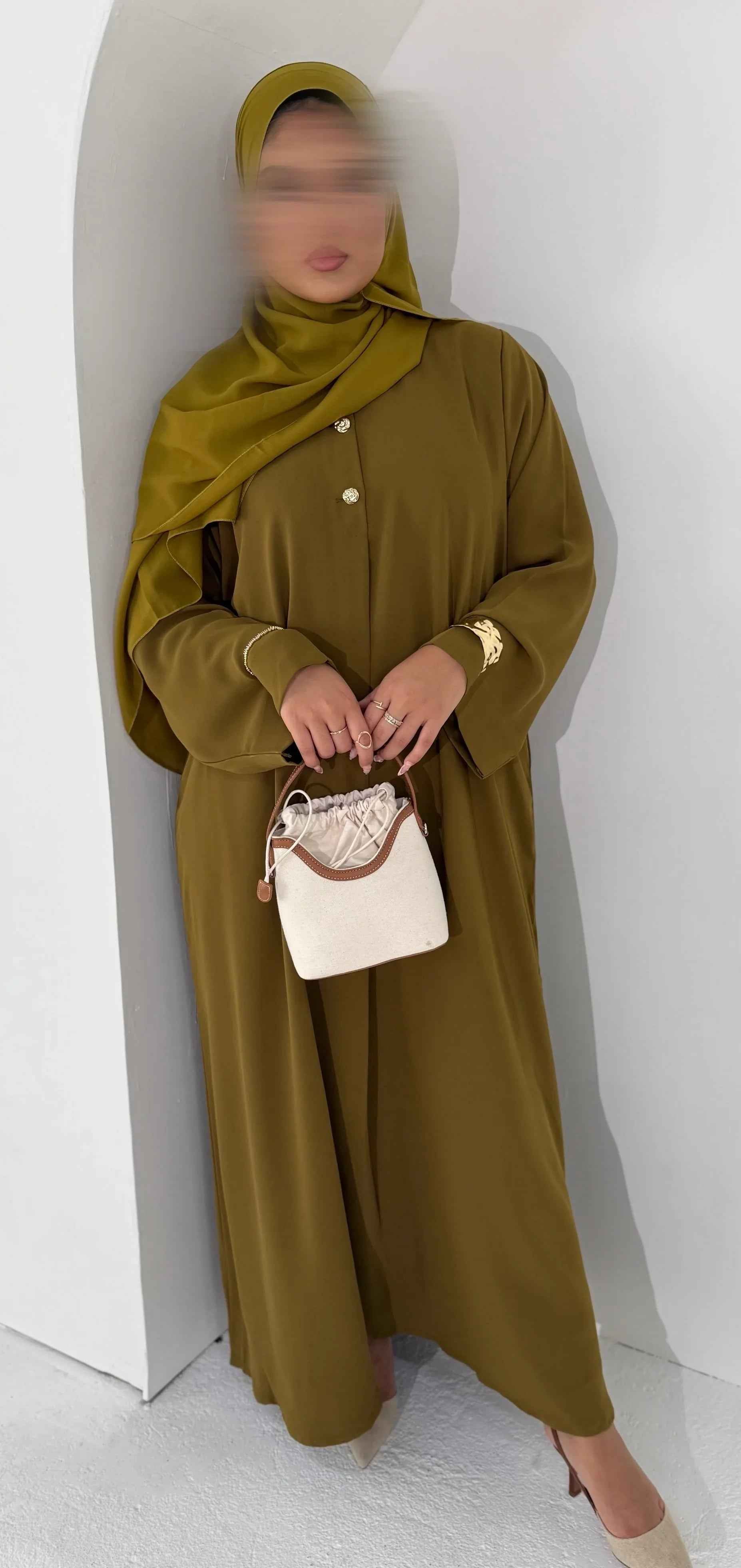 Olive Mirage Abaya Ensemble – Luxe Flow with Matching Hijab