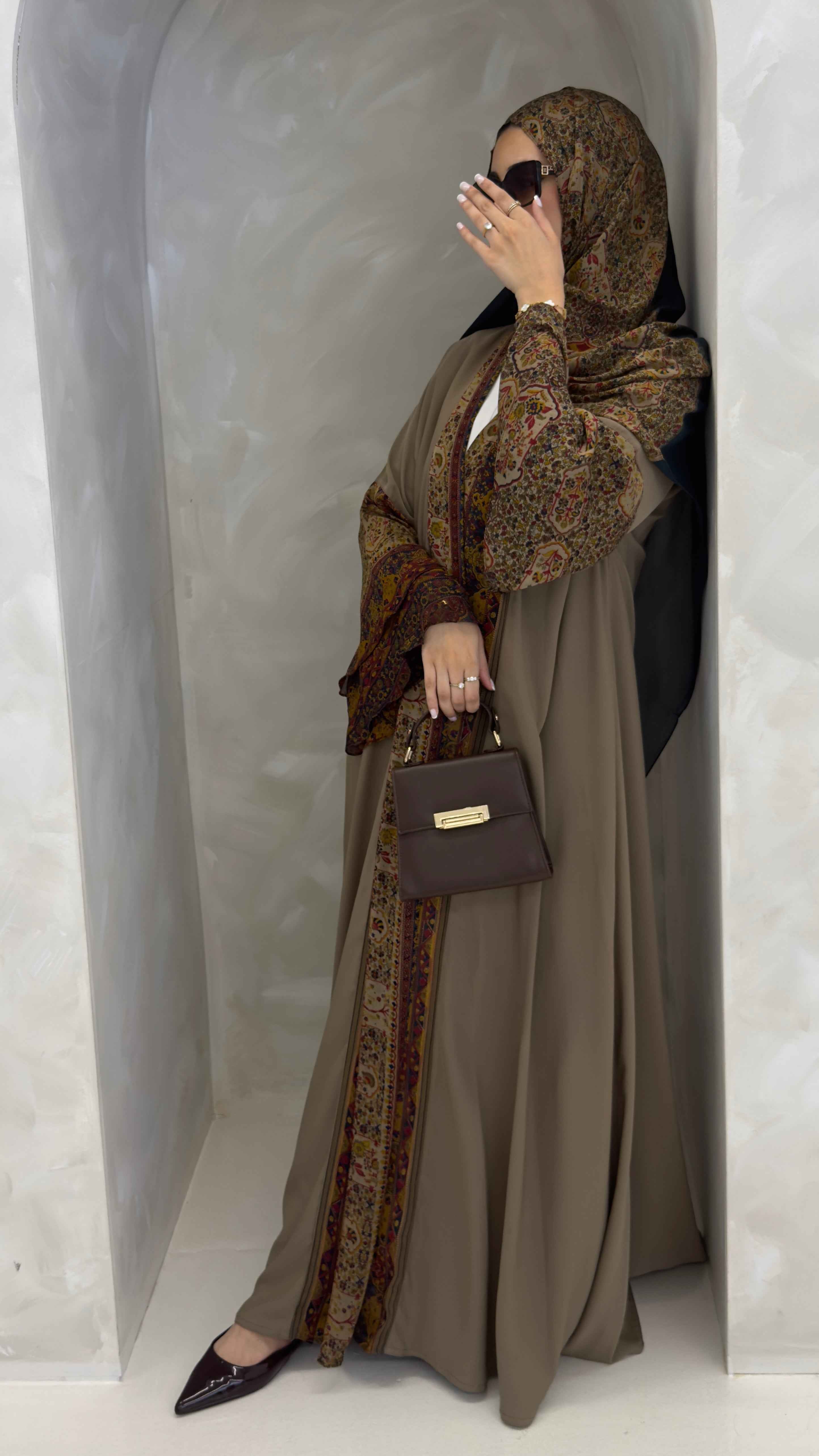 Beige Mosaic Abaya + Matching Hijab