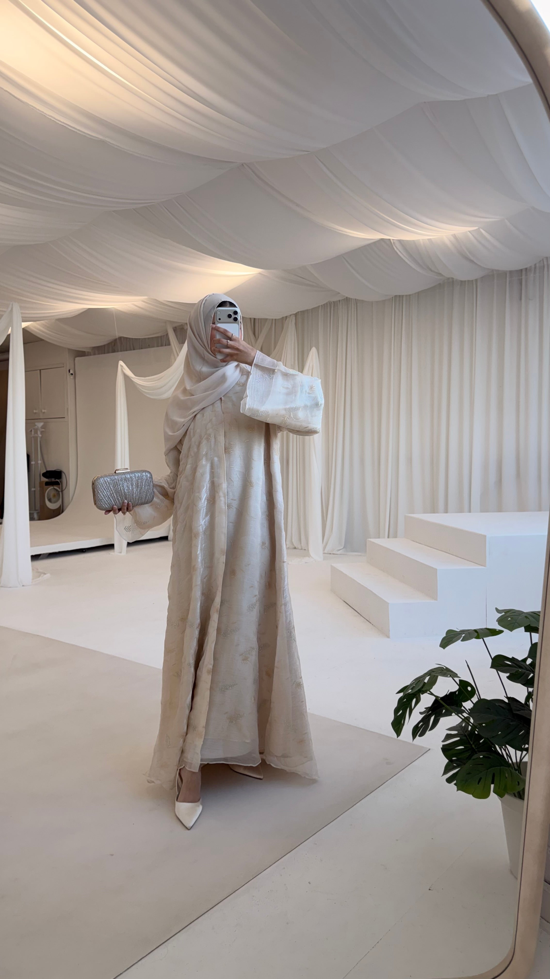Beige / Nude / Taupe Embroidered Abaya + matching hijab
