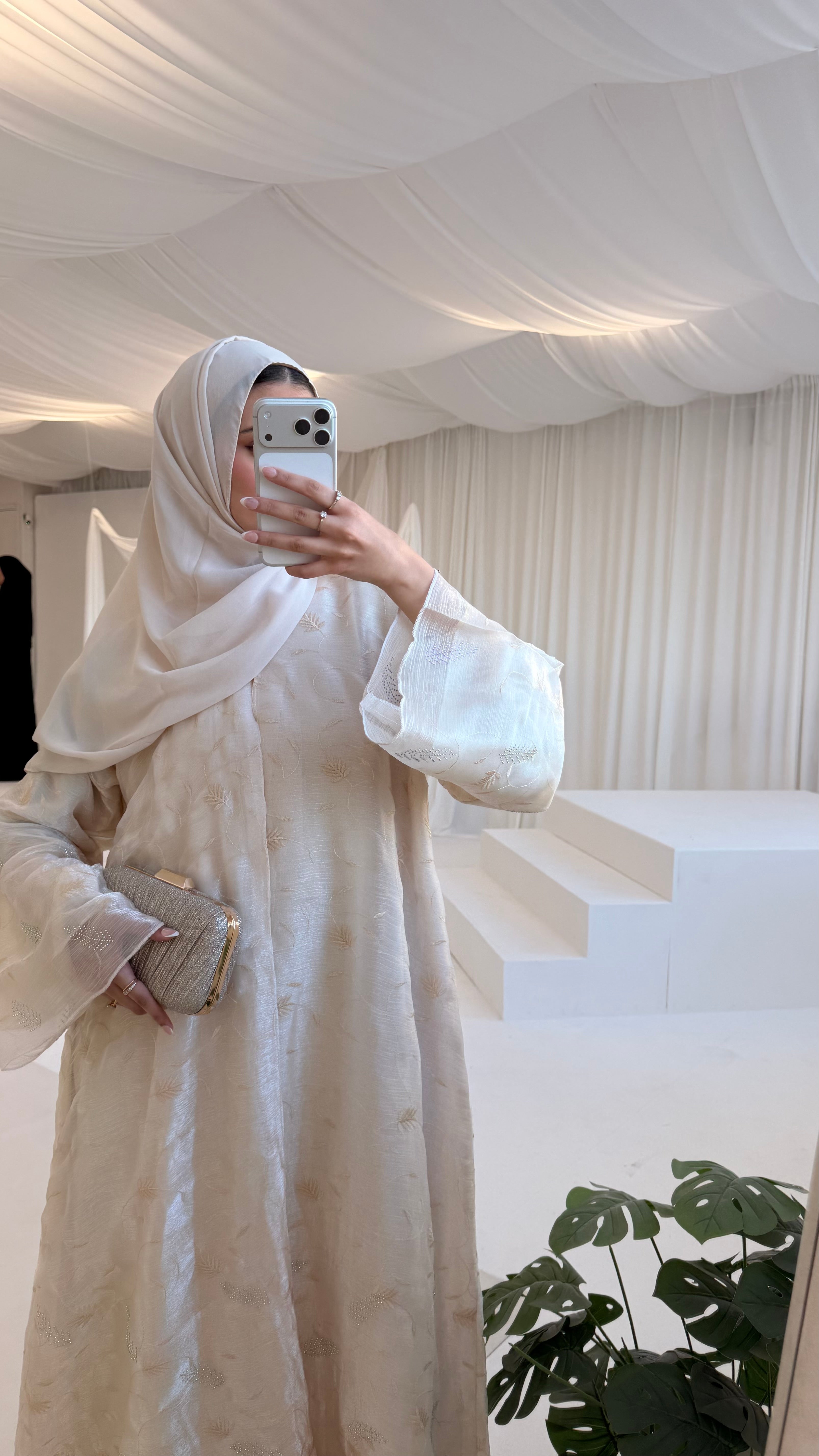 Beige / Nude / Taupe Embroidered Abaya + matching hijab