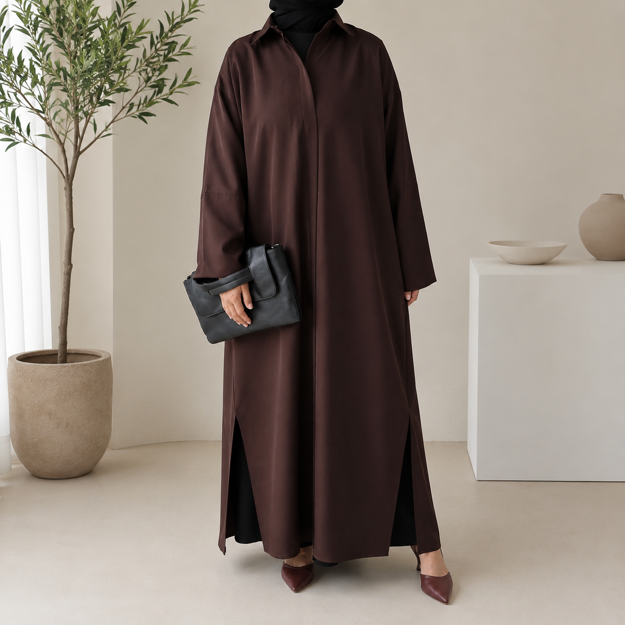 Chocolate Brown Essential Shirt Abaya