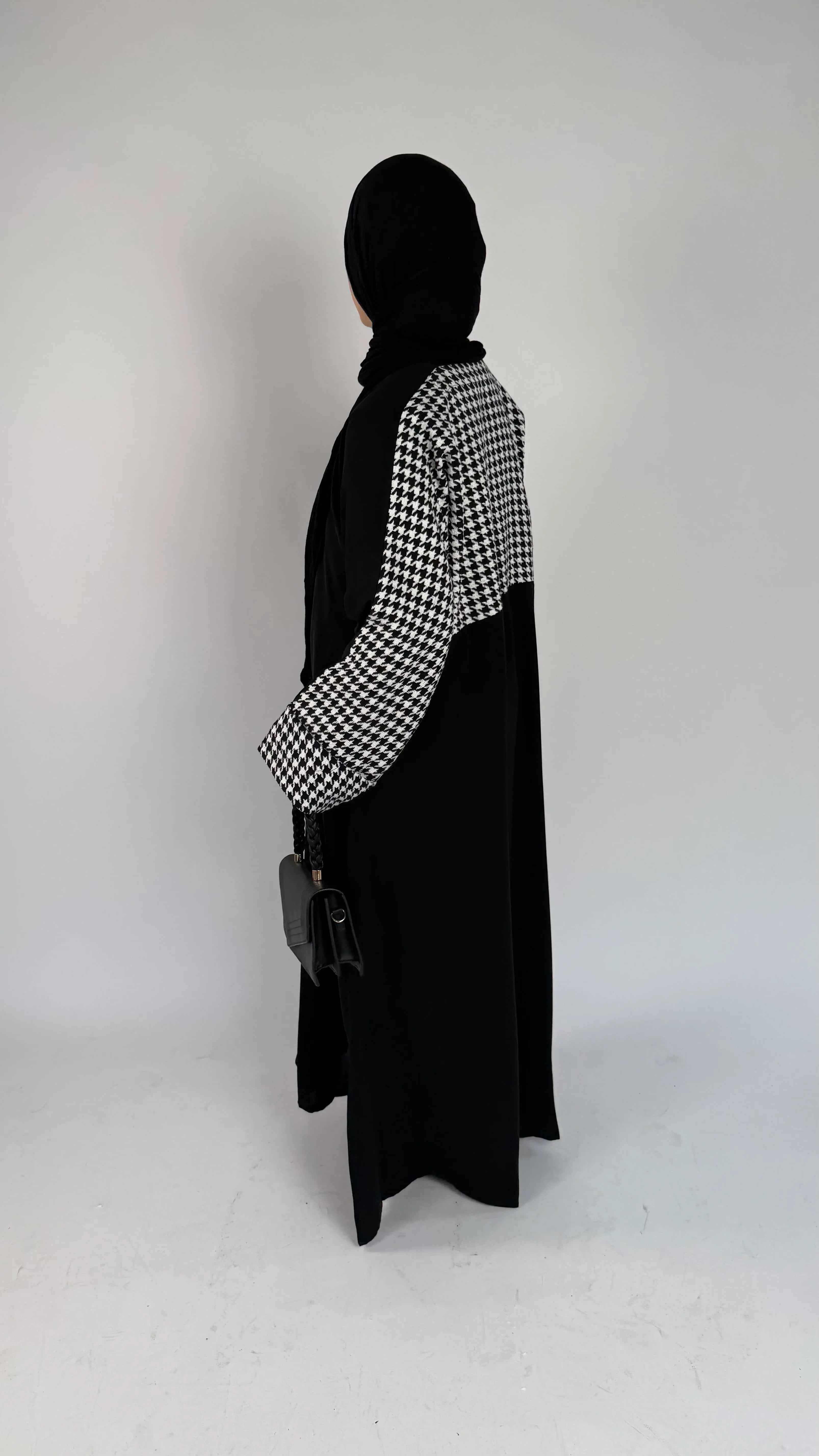 Luxury Houndstooth Abaya – Limited Edition Premium Fabric | Elegant Modest Wear