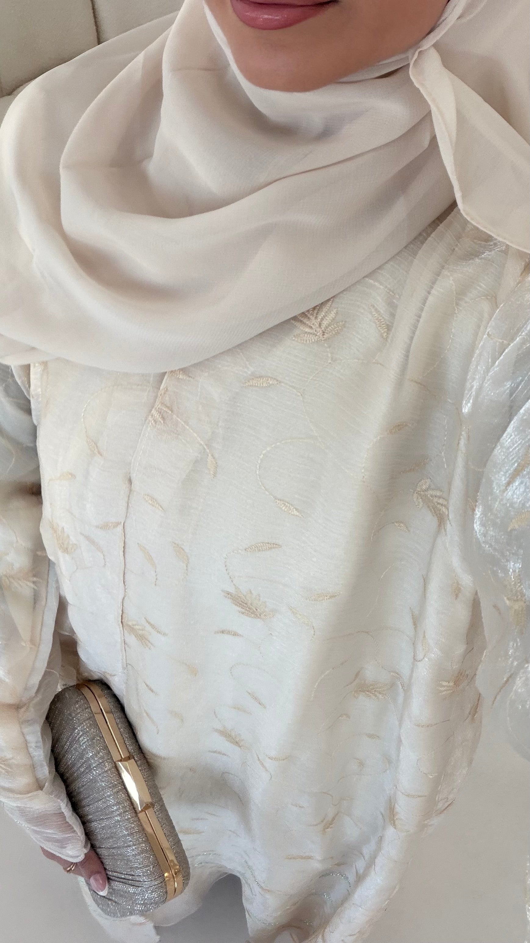 Beige / Nude / Taupe Embroidered Abaya + matching hijab