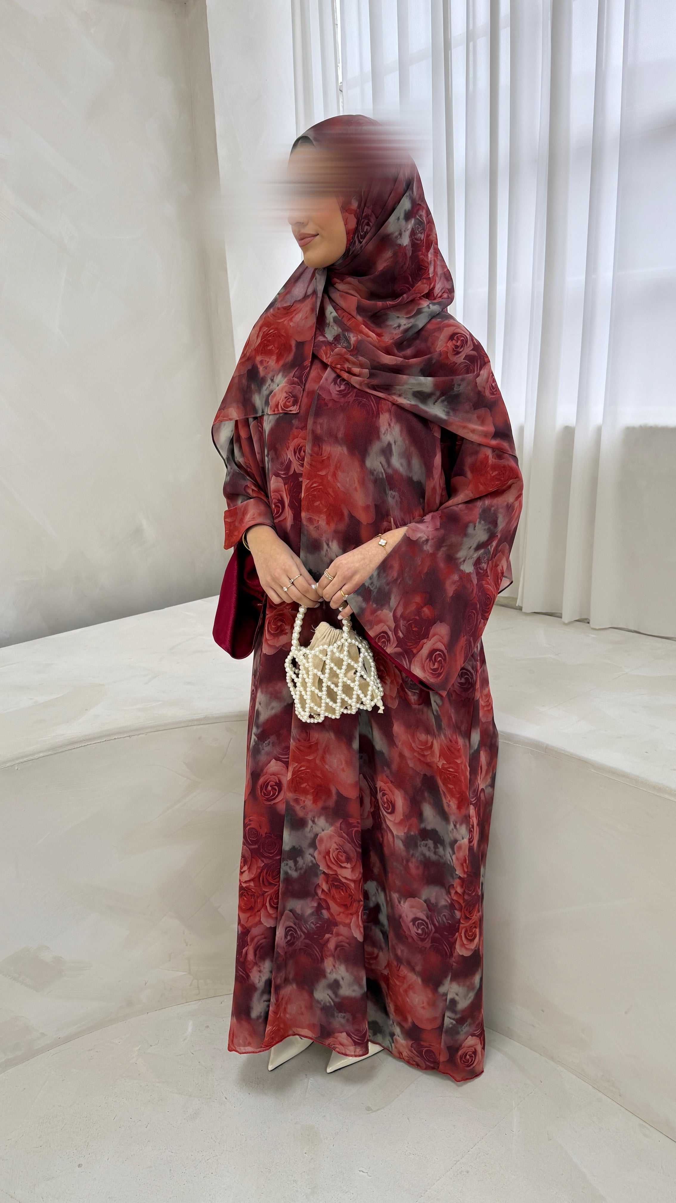 PRE-ORDER- La Grâce Rouge Silk Double-Lined Abaya & Hijab-4-6 DAYS DISPATCH