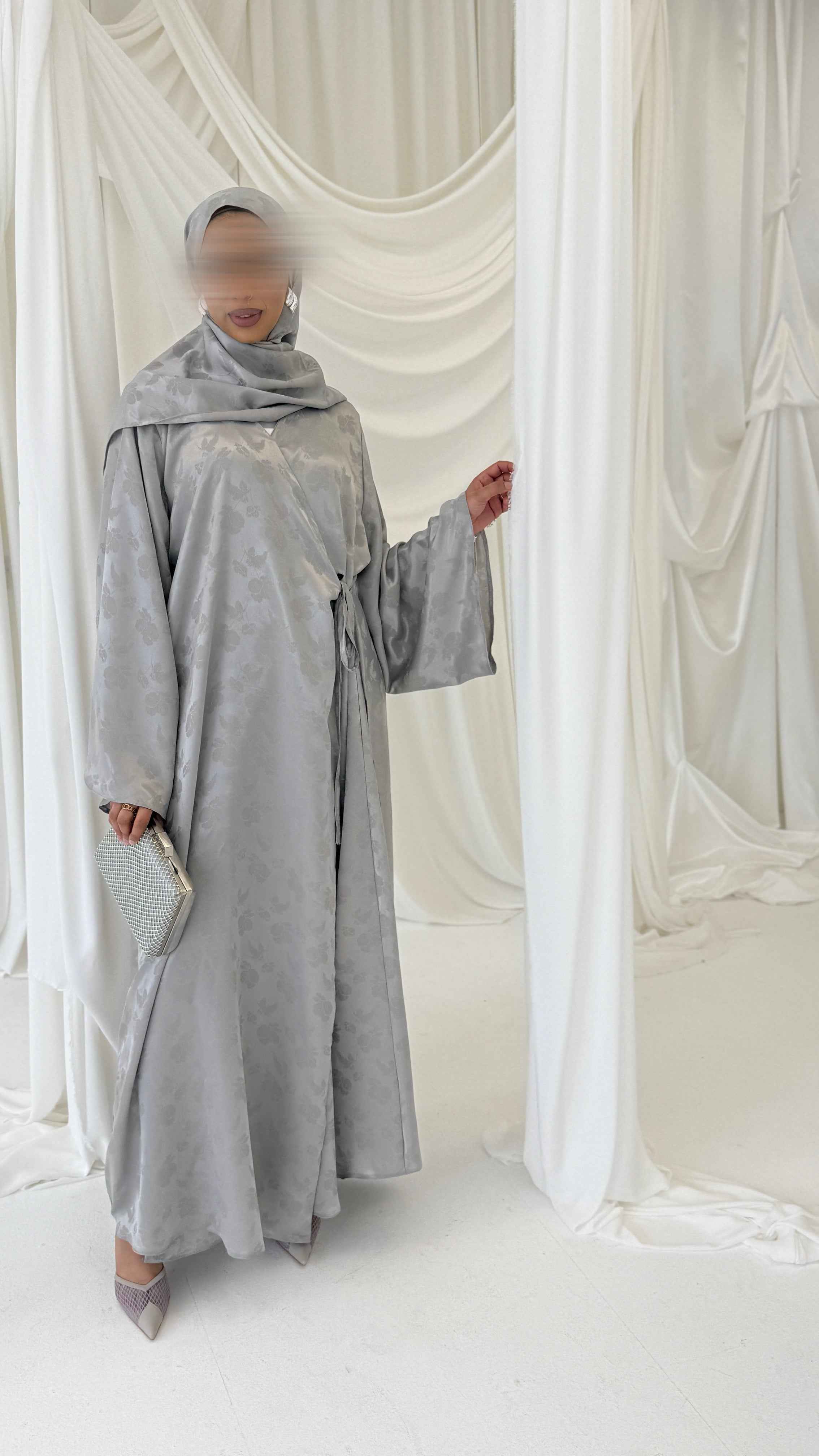 Silver Mist Wrap Abaya & Matching Hijab Set