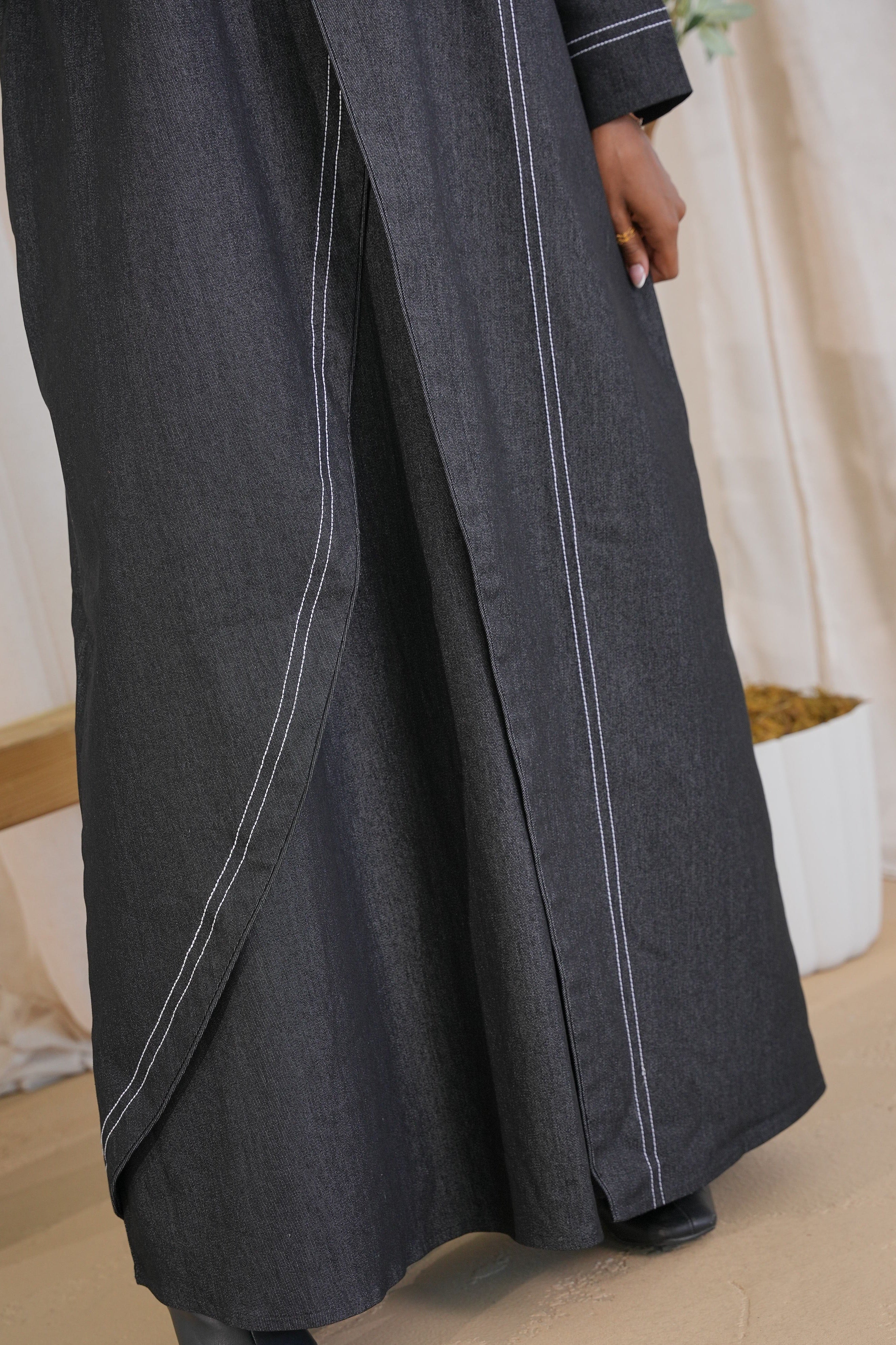 Black Contrast Denim Abaya