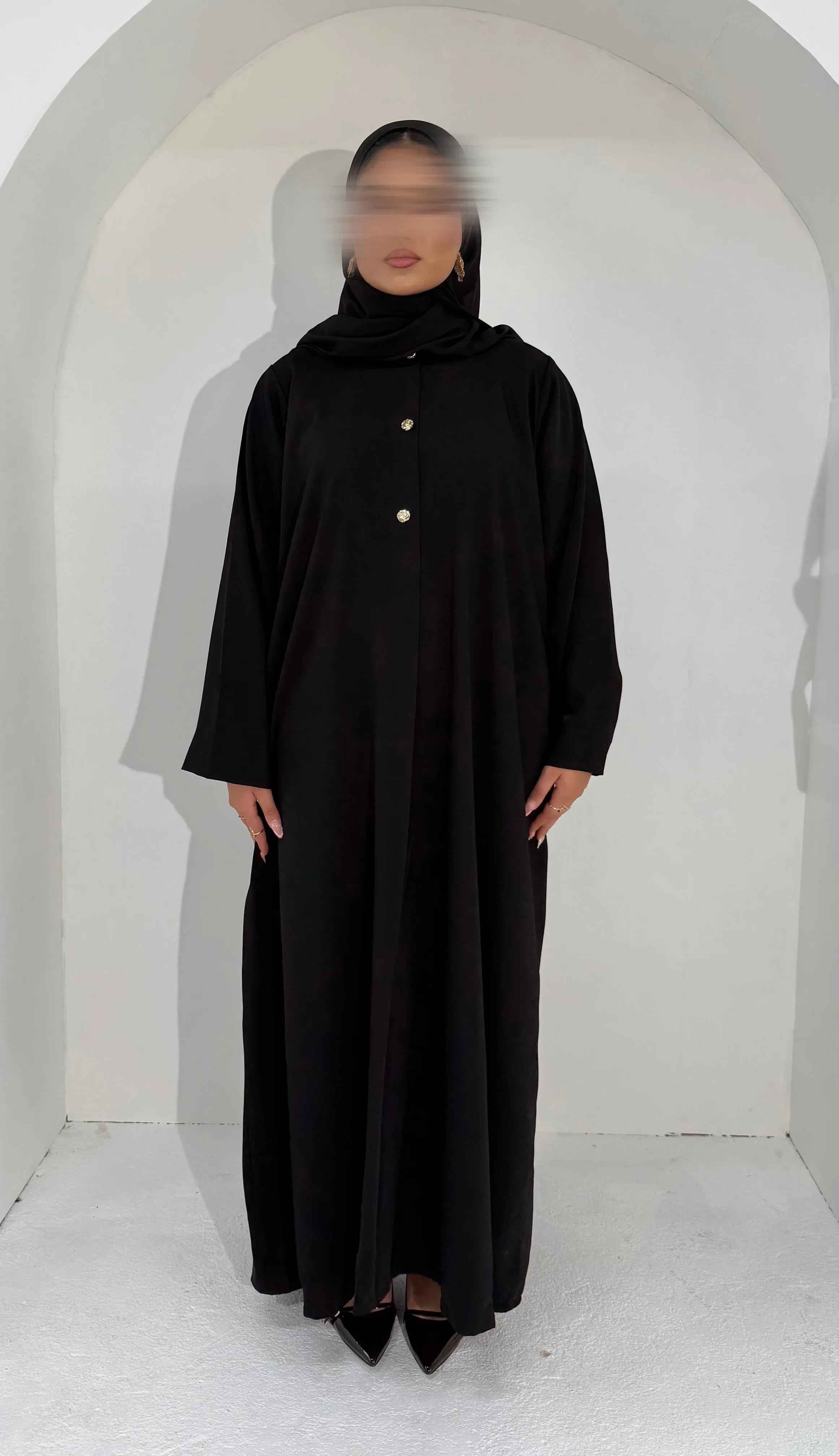 Noir Mirage Abaya Ensemble – Luxe Flow with Matching Hijab