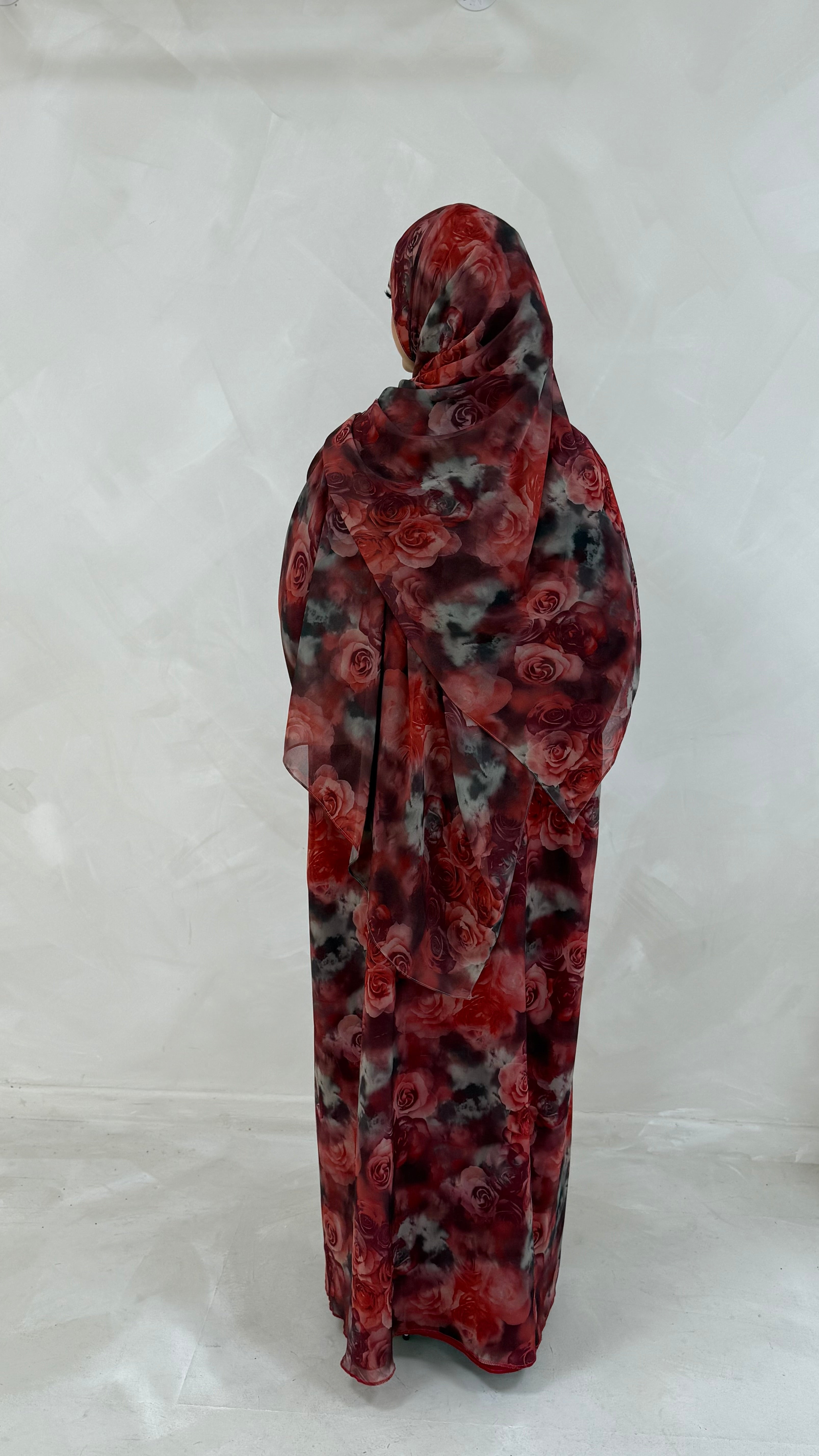 La Grâce Rouge Silk Double-Lined Abaya & Hijab-4-6 DAYS DISPATCH
