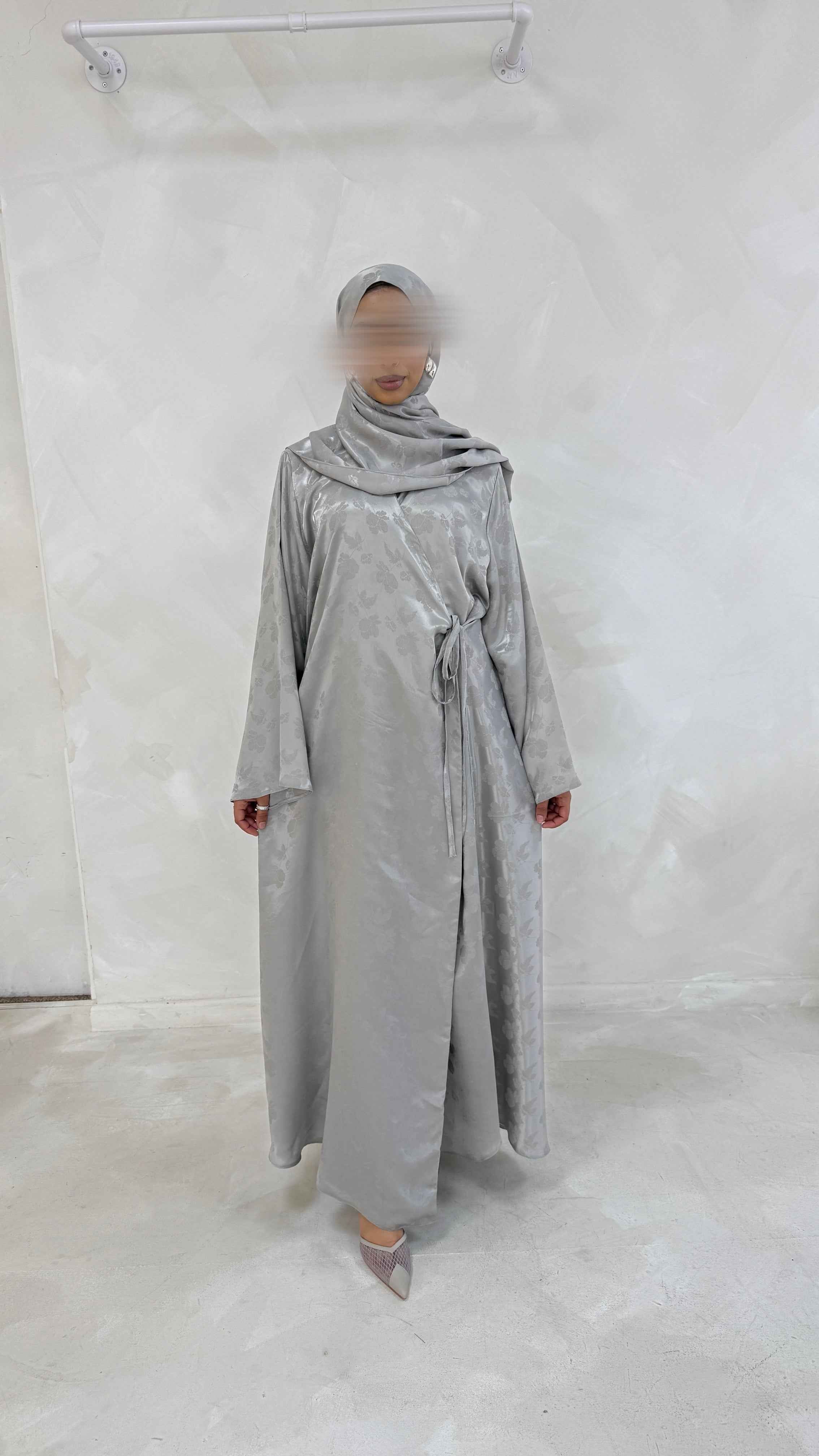 Silver Mist Wrap Abaya & Matching Hijab Set