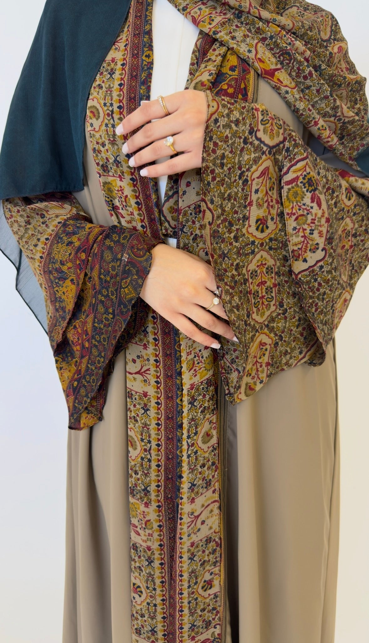 Beige Mosaic Abaya + Matching Hijab
