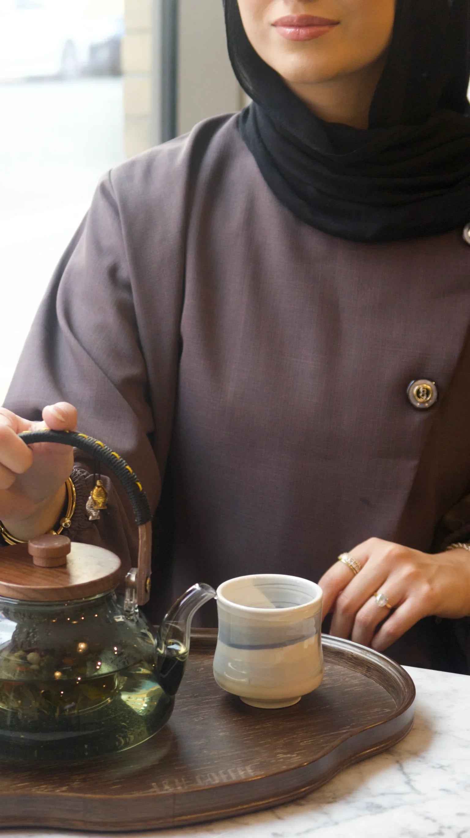 Luxury grey Abaya with Asymmetrical Buttons – Limited Edition Premium Fabric