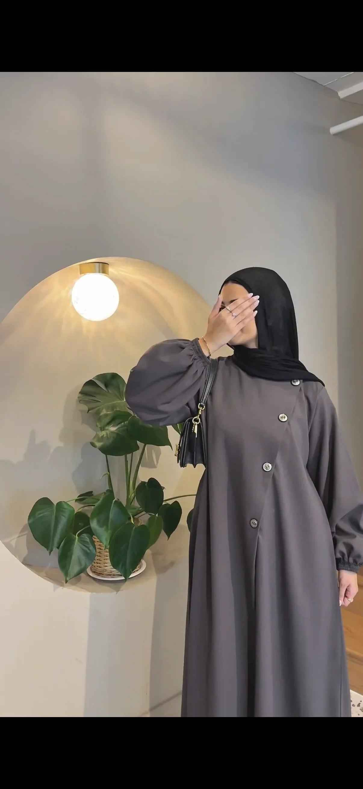 Luxury grey Abaya with Asymmetrical Buttons – Limited Edition Premium Fabric