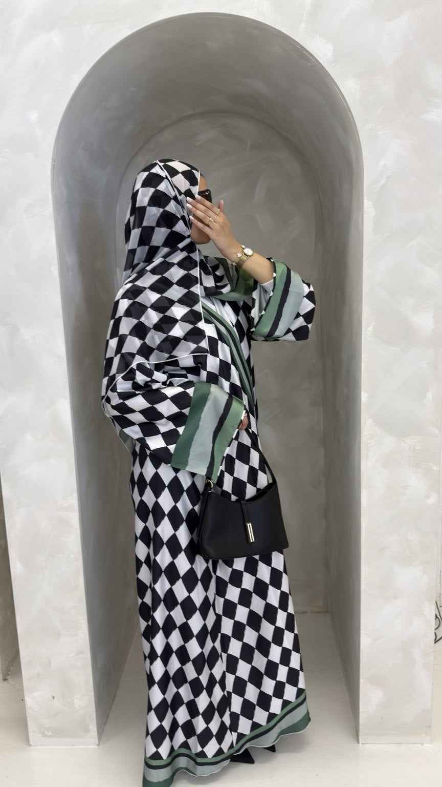 ATELIER DIAMOND | Luxury Armani Silk Open Abaya With Matching Hijab