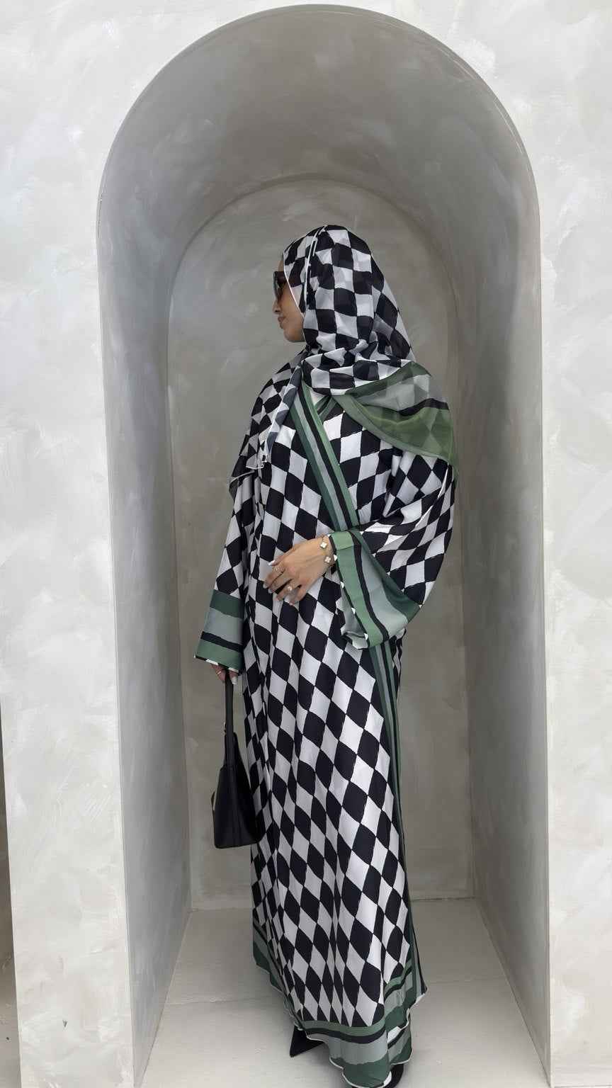 ATELIER DIAMOND | Luxury Armani Silk Open Abaya With Matching Hijab