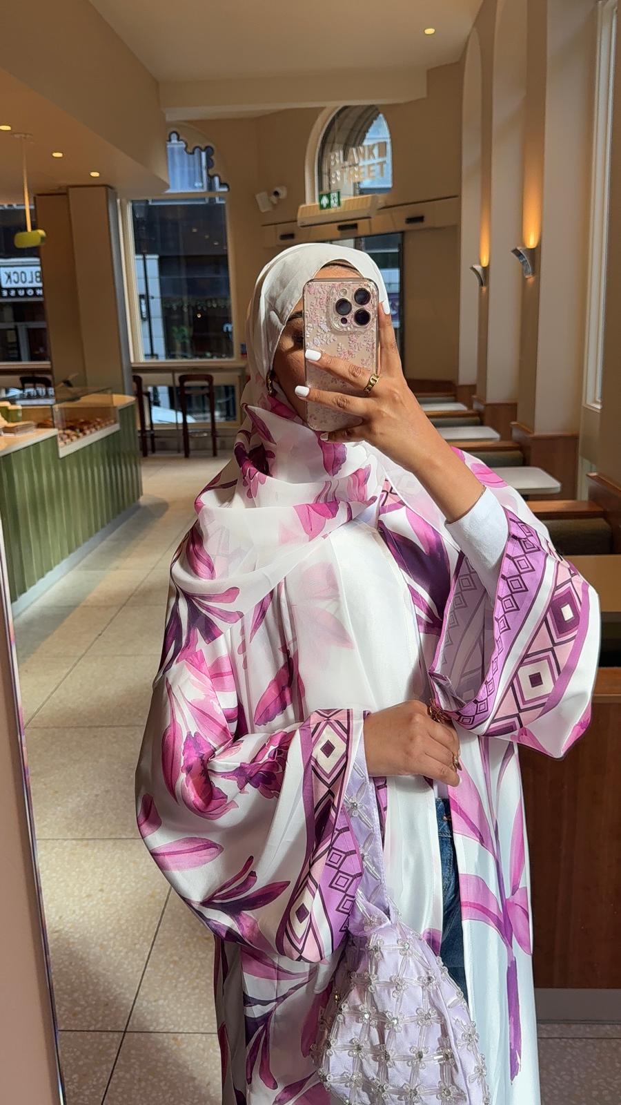 FLEUR DE GARDENIA | Luxury Armani Silk Open Abaya With Matching Hijab