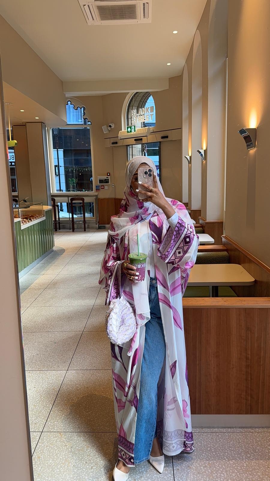 FLEUR DE GARDENIA | Luxury Armani Silk Open Abaya With Matching Hijab