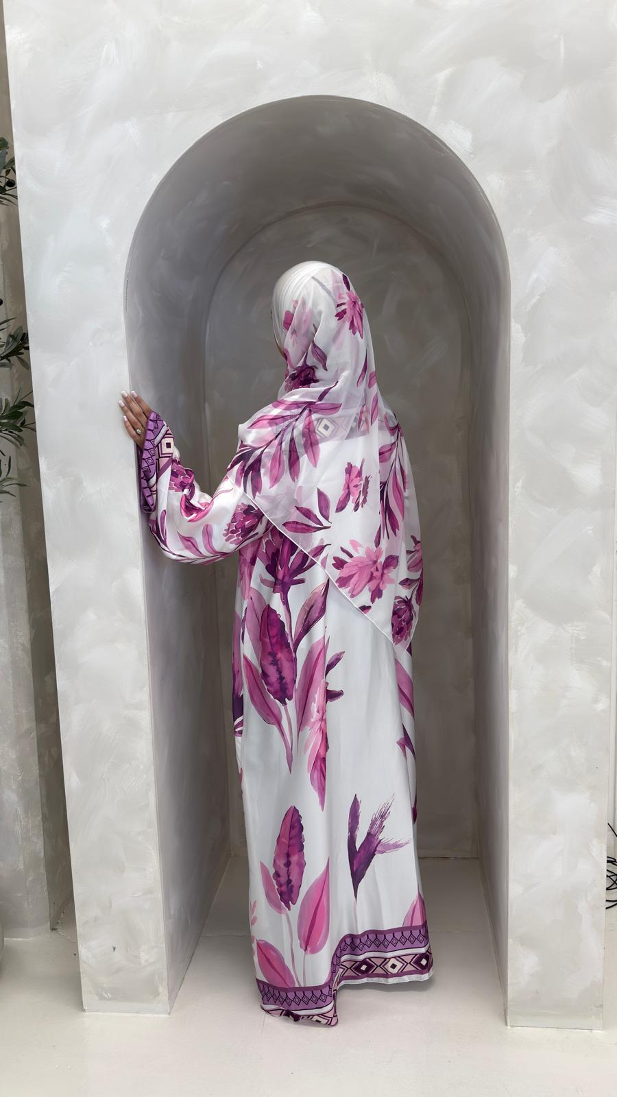 FLEUR DE GARDENIA | Luxury Armani Silk Open Abaya With Matching Hijab