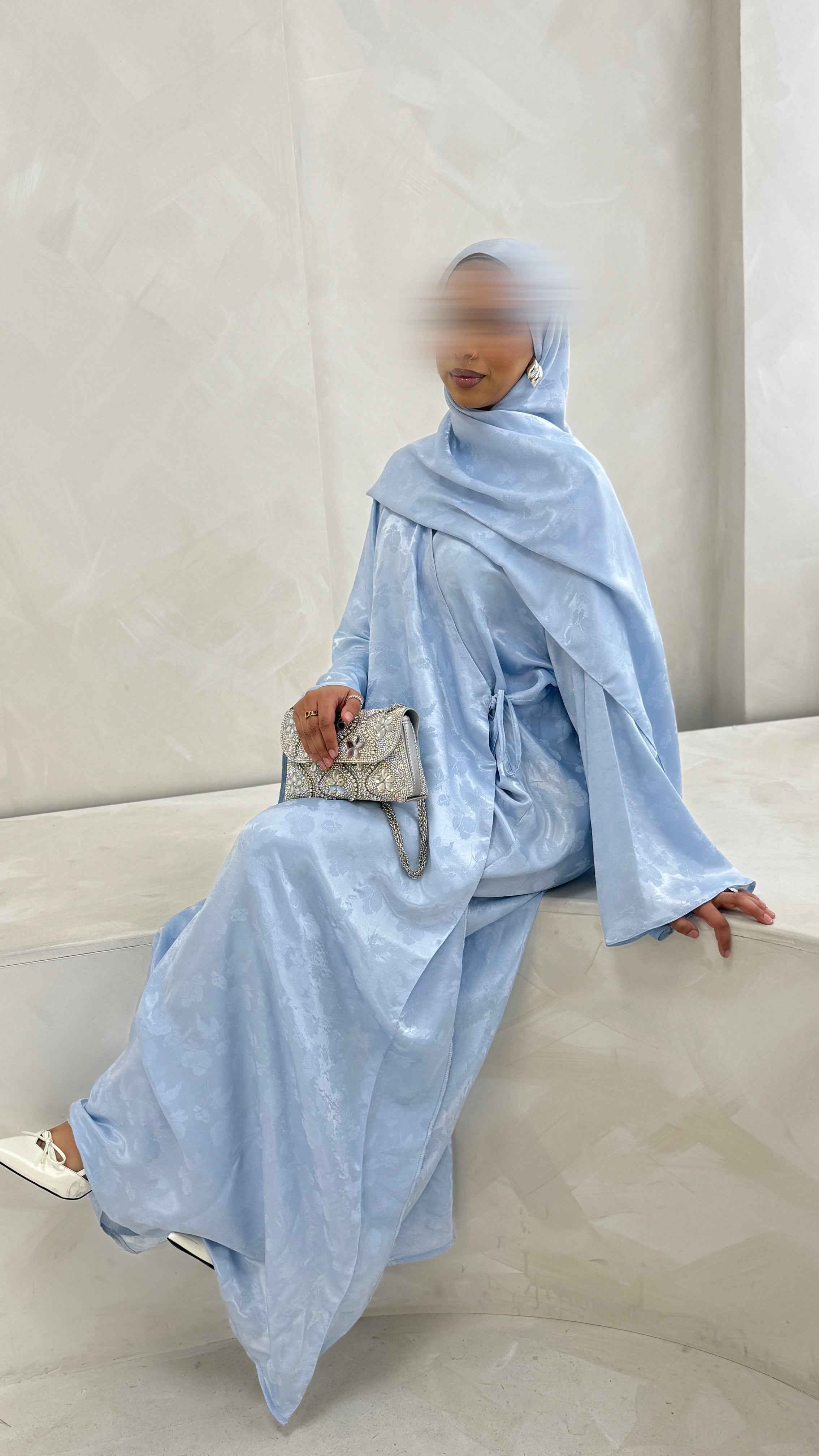 Blue cloud Floral Wrap Abaya & Matching Hijab Set