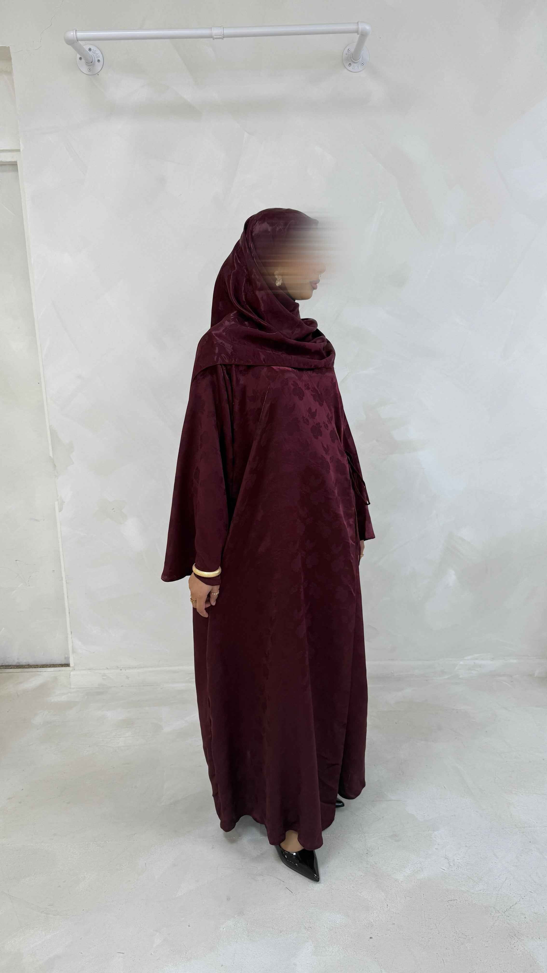 Deep Cherry Floral Wrap Abaya & Matching Hijab Set