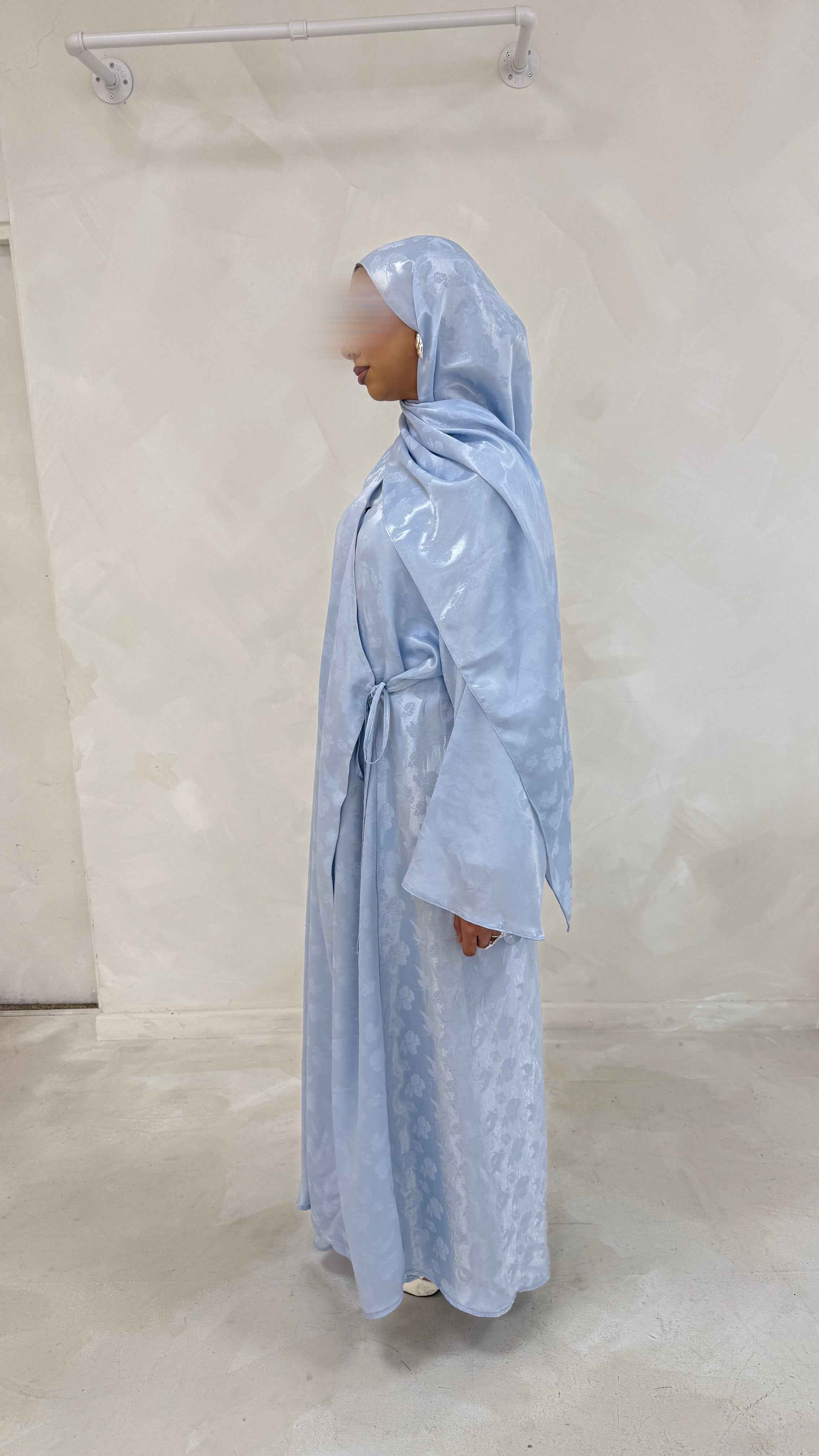Blue cloud Floral Wrap Abaya & Matching Hijab Set